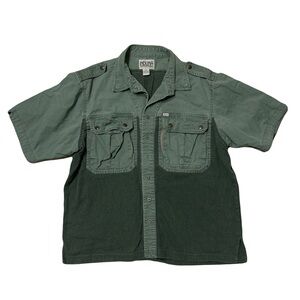 Induna Men's XL Short Sleeve Green Woven Cotton Canvas & Terry Safari Shirt